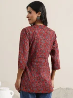 Maroon Printed Cotton Straight Short Kurti - Image 3