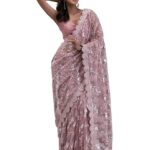 Women's Net Embroidery Sequin work Saree with Blouse Piece
