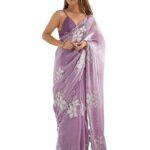 Women's Shimmer Chiffon Sequence Embroidery Saree With Unstitched Blouse Piece