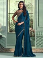 Women's Multicolor Georgette Solid Saree with Unstitched Blouse Piece - Image 2