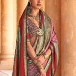 Women's Woven Design Peacock Print Silk Blend Saree with Unstitched Blouse Piece