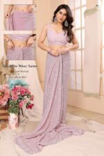 Women Georgette With Sequence Ready to Wear Saree - Image 3