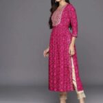 Magenta Printed Rayon A-Line Kurta