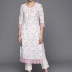 Off White Printed Cotton Straight Kurta