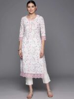 Off White Printed Cotton Straight Kurta