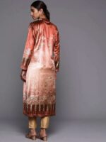 Rust Printed Velvet Straight Kurta - Image 3