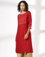 Women Straight Kurta With Yoke Embroidery